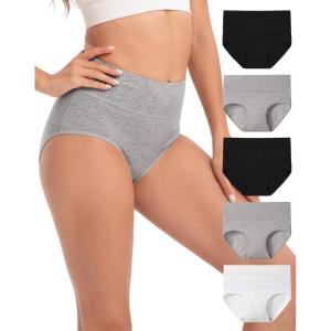 imageINNERSY Womens Underwear Cotton Briefs High Waisted Breathable Panties 5 PackBlackgraywhite