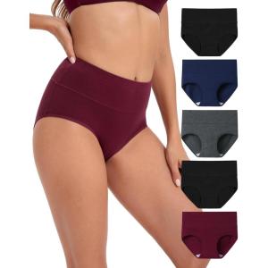 imageINNERSY Womens Underwear Cotton Briefs High Waisted Breathable Panties 5 PackDark