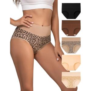 imageINNERSY Womens Underwear Cotton Briefs High Waisted Breathable Panties 5 PackLeopard Charm