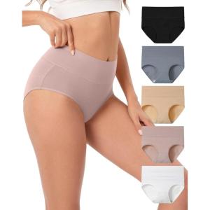 imageINNERSY Womens Underwear Cotton Briefs High Waisted Breathable Panties 5 PackVaricolored