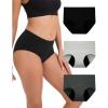 imageINNERSY Period Underwear for Women Leakproof High Waisted Menstrual Cotton Panties 3 PackBlackHeather GreyLight Grey