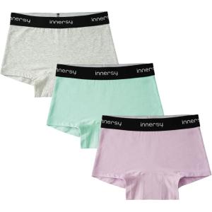 imageINNERSY Girls Boyshorts Underwear Cotton Period Panties for Teen 816 Backup Protection 3 PackPurpleGreenGrey