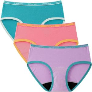 imageINNERSY Girls Period Underwear Cotton First Period Starter Menstrual Panties for Teen Girls Size 816 3 PackPurplePinkGreen