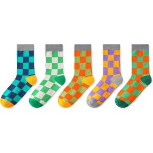 imageINNERSY Kids Boys Girls Cotton Socks Colorful Checkered Novelty Crew Socks for Teens 5 PairsCheckered Patterns B