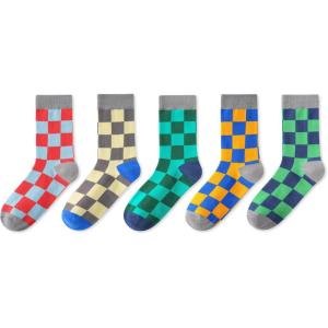 imageINNERSY Kids Boys Girls Cotton Socks Colorful Checkered Novelty Crew Socks for Teens 5 PairsCheckered Patterns a