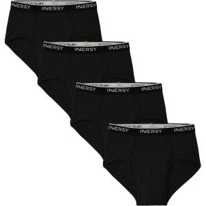 imageINNERSY Mens Cotton Underwear Classic Full Rise Briefs Open Fly Underwear 4PackBlack