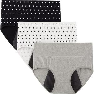 imageINNERSY Period Underwear for Women Leakproof High Waisted Menstrual Cotton Panties 3 Pack2 Dotsgray