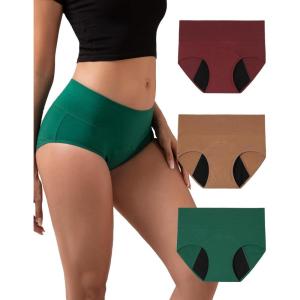 imageINNERSY Period Underwear for Women Leakproof High Waisted Menstrual Cotton Panties 3 PackBerry Evergreen