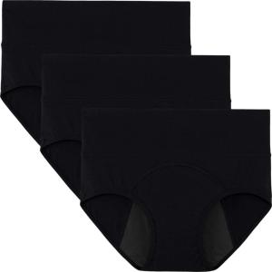 imageINNERSY Period Underwear for Women Leakproof High Waisted Menstrual Cotton Panties 3 PackBlack