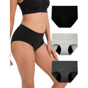 imageINNERSY Period Underwear for Women Leakproof High Waisted Menstrual Cotton Panties 3 PackBlackHeather GreyLight Grey