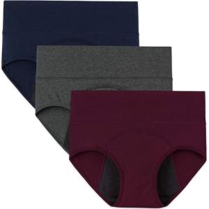 imageINNERSY Period Underwear for Women Leakproof High Waisted Menstrual Cotton Panties 3 PackDark Rednavygray