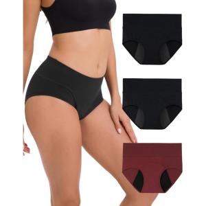 imageINNERSY Period Underwear for Women Leakproof High Waisted Menstrual Cotton Panties 3 PackEbony Bloom