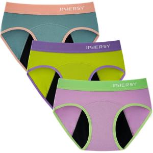 imageINNERSY Teen Girls Period Panties Age 816 Cotton Menstrual Hipster Underwear 3Pack