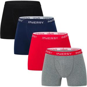 imageINNERSY Mens Cotton Boxer Briefs Soft Colorful Stylish Stretchy Underwear 4PackBlackRedNavyGray