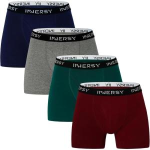 imageINNERSY Mens Cotton Boxer Briefs Soft Colorful Stylish Stretchy Underwear 4PackNight Forest