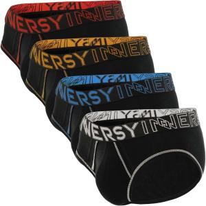 imageINNERSY Mens Cotton Briefs with Support Pouch MoistureWicking Sexy Underwear 4 PackAthletic Black