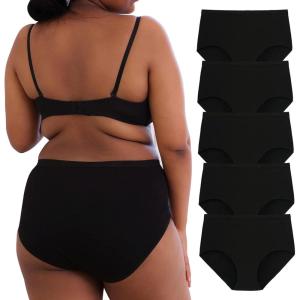 imageINNERSY Plus Size M5XL Big Curvy Woman Cotton Underwear High Waist Briefs 5PackBlack