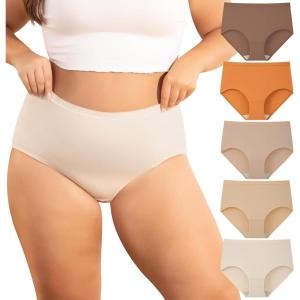imageINNERSY Plus Size M5XL Big Curvy Woman Cotton Underwear High Waist Briefs 5PackCocoa Nude