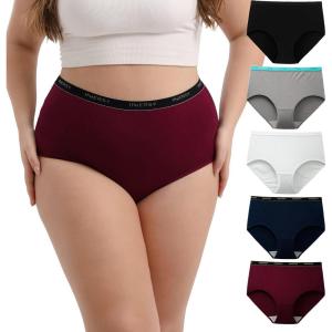 imageINNERSY Plus Size M5XL Big Curvy Woman Cotton Underwear High Waist Briefs 5PackCrimson Twilight