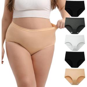 imageINNERSY Plus Size M5XL Big Curvy Woman Cotton Underwear High Waist Briefs 5PackLight Mist