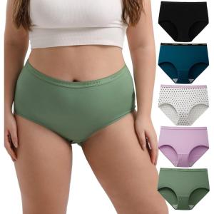imageINNERSY Plus Size M5XL Big Curvy Woman Cotton Underwear High Waist Briefs 5PackMint Sky
