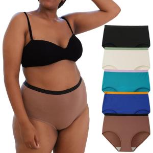 imageINNERSY Plus Size M5XL Big Curvy Woman Cotton Underwear High Waist Briefs 5PackSandy Beach