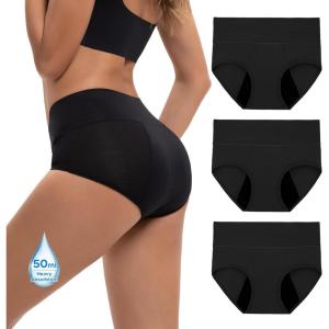 imageINNERSY Womens Bamboo Viscose Heavy Flow Period Underwear High Waisted Leakproof Panties 3 PackBlack