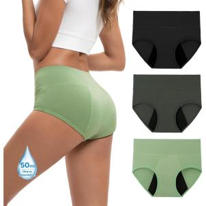 imageINNERSY Womens Bamboo Viscose Heavy Flow Period Underwear High Waisted Leakproof Panties 3 PackBlackGaryGreen