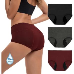imageINNERSY Womens Bamboo Viscose Heavy Flow Period Underwear High Waisted Leakproof Panties 3 PackBlackGaryRed