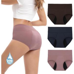 imageINNERSY Womens Bamboo Viscose Heavy Flow Period Underwear High Waisted Leakproof Panties 3 PackPinkBlueBrown