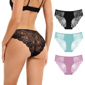 imageINNERSY Womens Lace Cheeky Bikini Underwear Soft Breathable Hipster Panties 3PackArctic Twilight