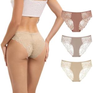 imageINNERSY Womens Lace Cheeky Bikini Underwear Soft Breathable Hipster Panties 3PackChestnut Blush