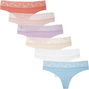 imageINNERSY Womens Lace Thongs Half See Through T Back Low Rise Hipster Panties 6PackBright