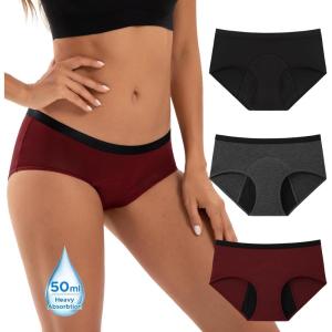 imageINNERSY Womens Period Underwear Heavy Flow Bamboo Viscose Hold 4 Tampons Leakproof Panties 3PackBlackGreyRed