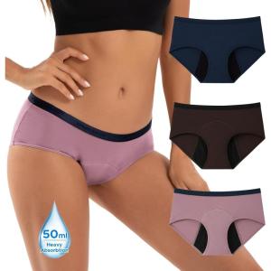 imageINNERSY Womens Period Underwear Heavy Flow Bamboo Viscose Hold 4 Tampons Leakproof Panties 3PackPurpleBlueBrown