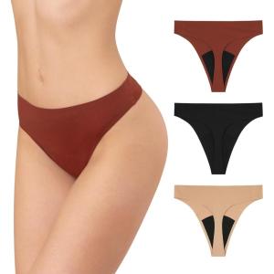 imageINNERSY Period Thongs Underwear for Women Seamless Thongs No Show Sexy Panties 3PackKhaki Noir