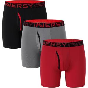 imageINNERSY Mens Quick Dry Boxer Briefs Moisture Wicking Underwear for TravelampampWorkout 3PackBlackGreyRed