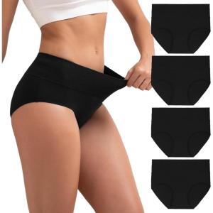 imageINNERSY Womens Cotton Underwear High Waist Ladies Briefs Full Coverage Panties 4PackBlack