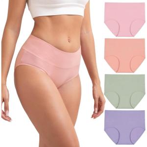 imageINNERSY Womens Cotton Underwear High Waist Ladies Briefs Full Coverage Panties 4PackMacaron