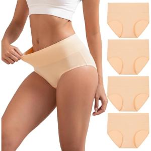 imageINNERSY Womens Cotton Underwear High Waist Ladies Briefs Full Coverage Panties 4PackNude