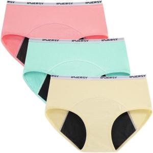 imageINNERSY Period Underwear for Teens Girls Cotton Menstrual Panties 3PackBrights
