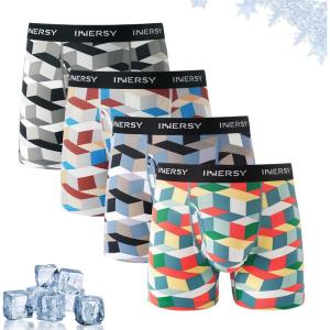 imageINNERSY Mens Breathable Mesh Boxer Briefs Cooling Moisture Wicking Underwear for Summer 4PackGeometrical Patterns