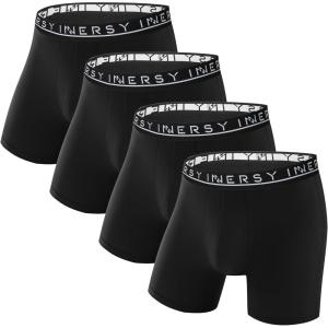 imageINNERSY Mens Bamboo Viscose Boxer Briefs Breathable Moisture Wicking Underwear 4PackSolid Black